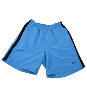 Reebok Large Blue Athletic Shorts Side Stripe Embroidered Logo Gym Y2K Sporty